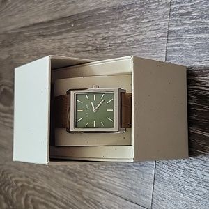 Breda Virgil Croc Embossed Brown Tan Leather Band Watch Green Face Unisex NIB